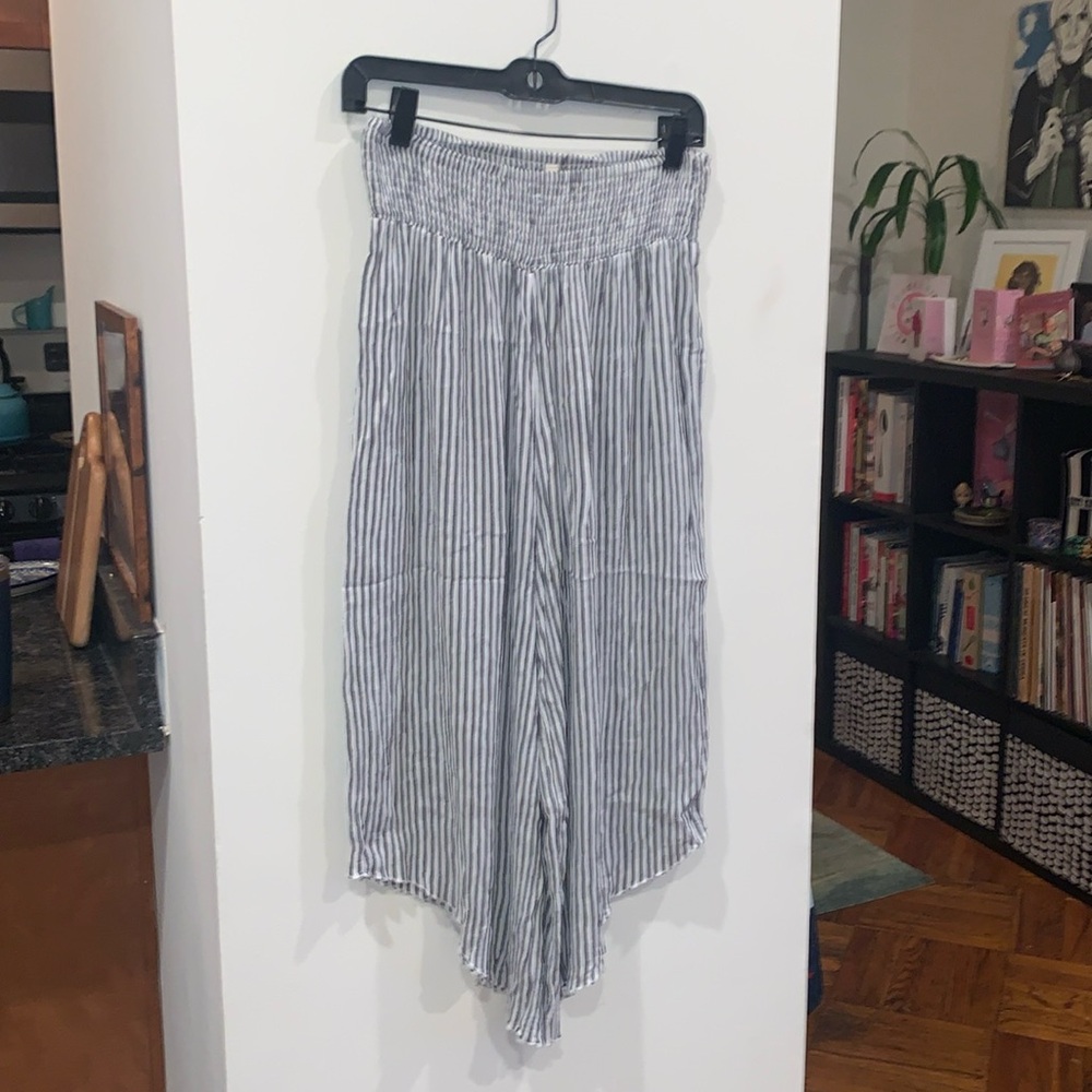 Elan flowy stripped rayon beach coverup pants white and grey elastic waist small